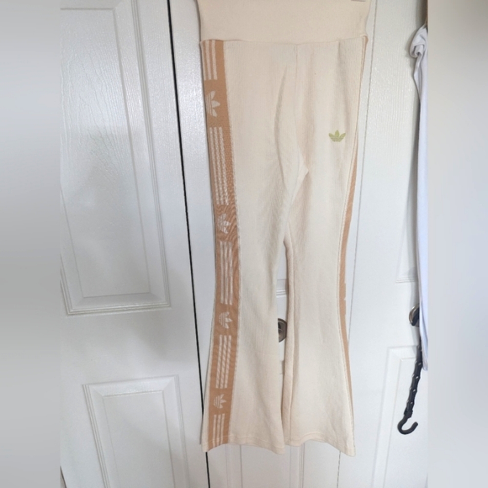 Adidas high waist knit flare cream pants